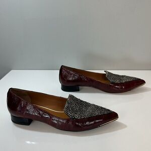 Tory Burch Wine Red Lila Eel Skin And Calf Hair Pointed Toe Loafer Flat Size 6.5
